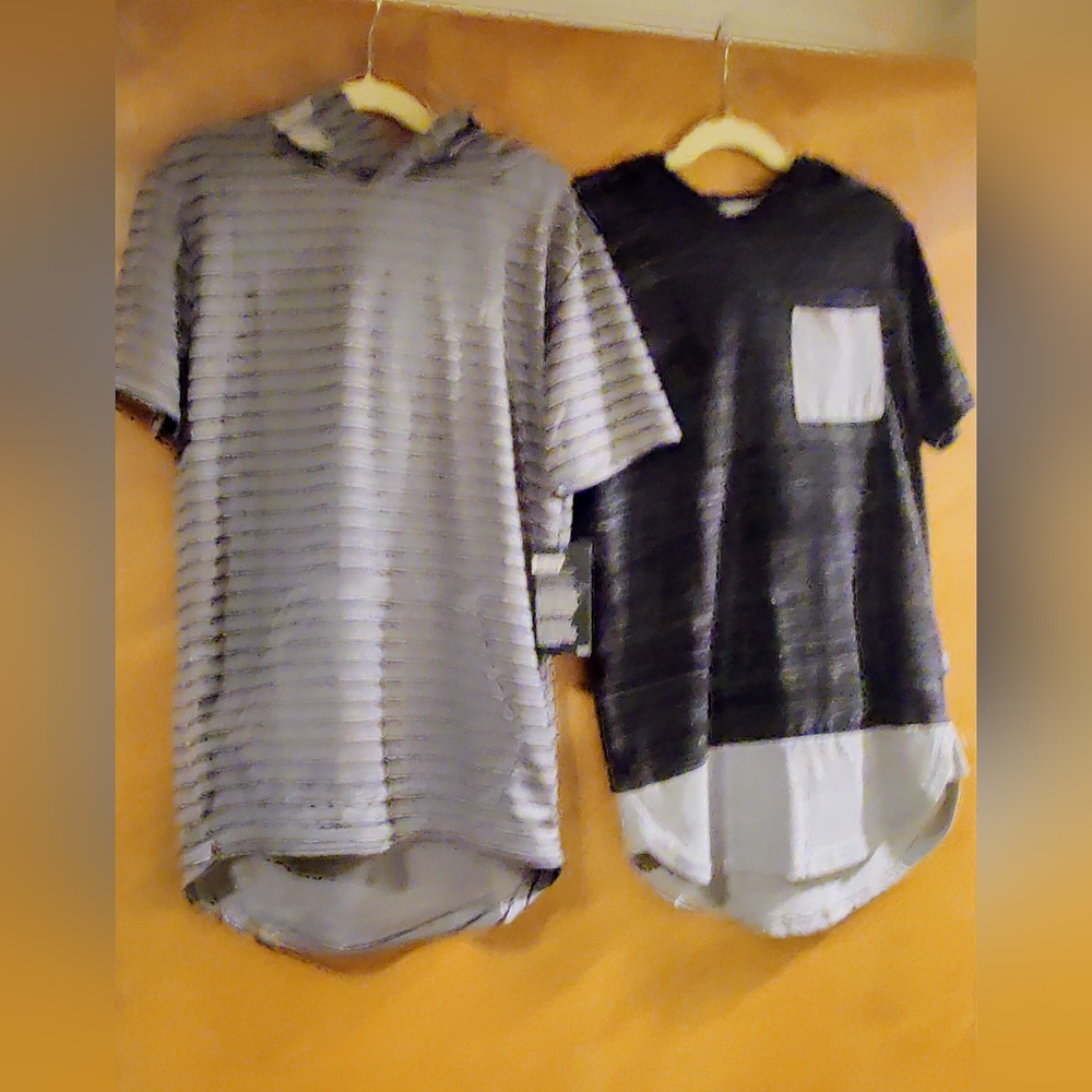 Pair boys short-sleeve hoodies.
